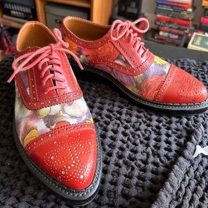 John Fluevog red floral Edda oxfords W8